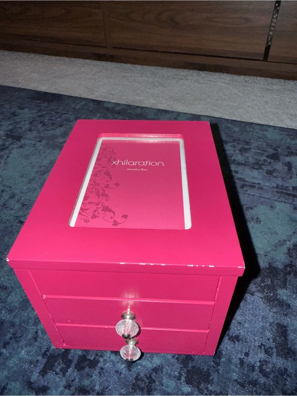 Vintage Y2K Xhilaration Hot Pink Wooden Jewelry Box Organizer